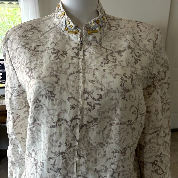 Alfred Dunner Womens Zip-up Jacket. Gray & White Print - Picture 7 of 13